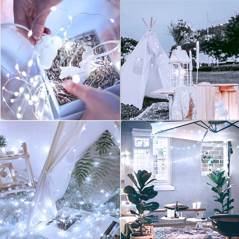 woohaha Solar String Lights, 2 Pack 100 LED Copper Wire Lights, Waterproof Fairy Decoration Starry String Lights - 8 Modes, Indoor/Outdoor for Gardens, Patios, Homes, Parties, Cool White 2 Pack - Image 2